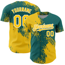 Load image into Gallery viewer, Custom Yellow Teal-White 3D Pattern Design Abstract Brush Stroke Authentic Baseball Jersey
