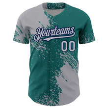 Load image into Gallery viewer, Custom Gray Teal-Navy 3D Pattern Design Abstract Brush Stroke Authentic Baseball Jersey
