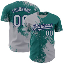 Load image into Gallery viewer, Custom Gray Teal-Navy 3D Pattern Design Abstract Brush Stroke Authentic Baseball Jersey
