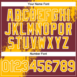 Custom Gold Burgundy-White 3D Pattern Design Abstract Brush Stroke Authentic Baseball Jersey