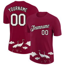 Load image into Gallery viewer, Custom Maroon White-Black 3D Pattern Design Animal Crane Performance T-Shirt
