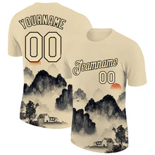 Load image into Gallery viewer, Custom City Cream Black 3D Pattern Design Mountain Performance T-Shirt
