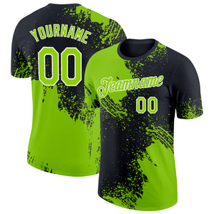 Custom Neon Green Black-White 3D Pattern Design Abstract Brush Stroke Performance T-Shirt