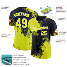 Load image into Gallery viewer, Custom Neon Yellow Black-White 3D Pattern Design Abstract Brush Stroke Performance T-Shirt
