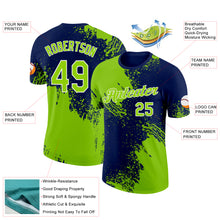 Load image into Gallery viewer, Custom Neon Green Navy-White 3D Pattern Design Abstract Brush Stroke Performance T-Shirt
