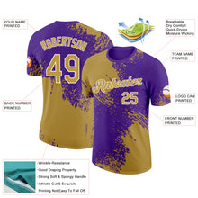 Load image into Gallery viewer, Custom Old Gold Purple-White 3D Pattern Design Abstract Brush Stroke Performance T-Shirt
