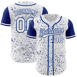 Custom White Royal 3D Pattern Design Abstract Splatter Ink Authentic Baseball Jersey