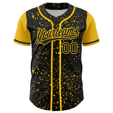 Load image into Gallery viewer, Custom Black Yellow 3D Pattern Design Abstract Splatter Ink Authentic Baseball Jersey
