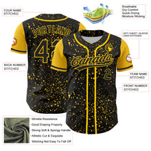 Load image into Gallery viewer, Custom Black Yellow 3D Pattern Design Abstract Splatter Ink Authentic Baseball Jersey
