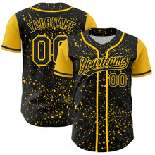 Load image into Gallery viewer, Custom Black Yellow 3D Pattern Design Abstract Splatter Ink Authentic Baseball Jersey
