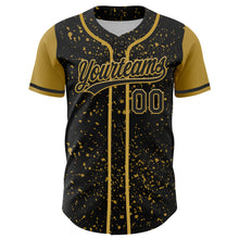 Load image into Gallery viewer, Custom Black Old Gold 3D Pattern Design Abstract Splatter Ink Authentic Baseball Jersey
