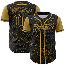 Load image into Gallery viewer, Custom Black Old Gold 3D Pattern Design Abstract Splatter Ink Authentic Baseball Jersey
