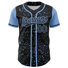 Load image into Gallery viewer, Custom Black Light Blue 3D Pattern Design Abstract Splatter Ink Authentic Baseball Jersey
