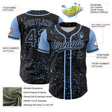 Load image into Gallery viewer, Custom Black Light Blue 3D Pattern Design Abstract Splatter Ink Authentic Baseball Jersey
