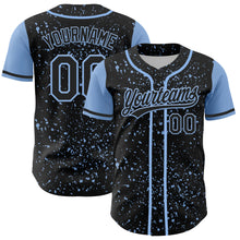 Load image into Gallery viewer, Custom Black Light Blue 3D Pattern Design Abstract Splatter Ink Authentic Baseball Jersey
