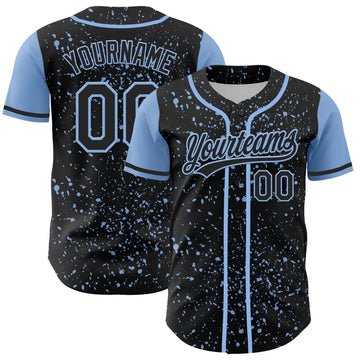 Custom Black Light Blue 3D Pattern Design Abstract Splatter Ink Authentic Baseball Jersey