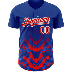 Custom Thunder Blue Red-White 3D Pattern Design Abstract Arrow Authentic Baseball Jersey