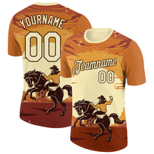 Load image into Gallery viewer, Custom Orange City Cream-Brown 3D Pattern Design Cowboy Rodeo Performance T-Shirt
