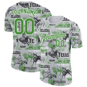 Custom White Aurora Green 3D Pattern Design Cowboy Rodeo Performance T-Shirt