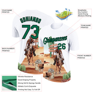 Custom White Kelly Green-Black 3D Pattern Design Cowboy Rodeo Performance T-Shirt