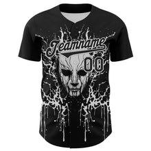 Load image into Gallery viewer, Custom Black White 3D Pattern Design Rave Skull Authentic Baseball Jersey
