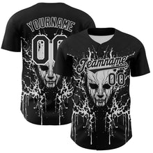 Load image into Gallery viewer, Custom Black White 3D Pattern Design Rave Skull Authentic Baseball Jersey
