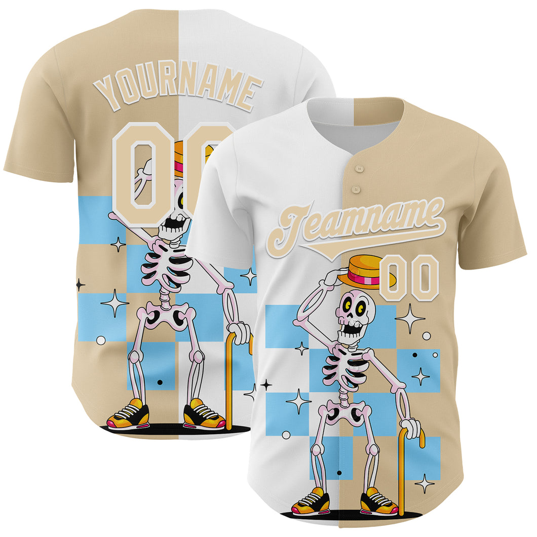 Custom City Cream White 3D Pattern Design Rave Skeleton Authentic Baseball Jersey