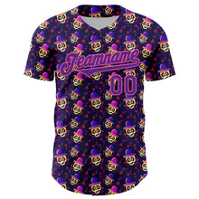 Load image into Gallery viewer, Custom Purple Pink 3D Pattern Design Rave Skull Authentic Baseball Jersey
