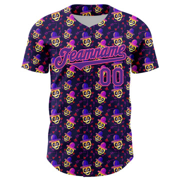 Custom Purple Pink 3D Pattern Design Rave Skull Authentic Baseball Jersey