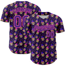 Load image into Gallery viewer, Custom Purple Pink 3D Pattern Design Rave Skull Authentic Baseball Jersey
