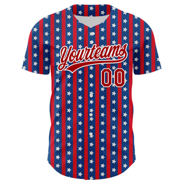 Custom Royal Red-White 3D American Flag Stars Authentic Baseball Jersey