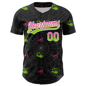 Custom Black Pink-Neon Green 3D Gothic Style Fluorescence Skull Authentic Baseball Jersey