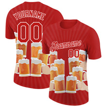 Load image into Gallery viewer, Custom Fire Red White 3D Pattern Design Beer Performance T-Shirt
