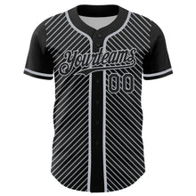 Load image into Gallery viewer, Custom Black Gray 3D Pattern Design Diagonal Stripes Authentic Baseball Jersey
