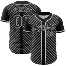 Load image into Gallery viewer, Custom Black Gray 3D Pattern Design Diagonal Stripes Authentic Baseball Jersey
