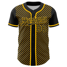 Load image into Gallery viewer, Custom Black Gold 3D Pattern Design Diagonal Stripes Authentic Baseball Jersey
