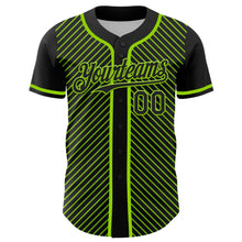 Load image into Gallery viewer, Custom Black Neon Green 3D Pattern Design Diagonal Stripes Authentic Baseball Jersey
