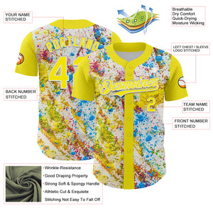 Custom Light Yellow White 3D Pattern Design Abstract Splatter Art Authentic Baseball Jersey