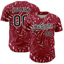 Load image into Gallery viewer, Custom Crimson Black-White 3D Pattern Design Abstract Fluid Authentic Baseball Jersey
