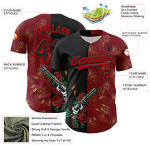 Load image into Gallery viewer, Custom Crimson Black-Red 3D Pattern Design Gothic Style Gun With Rose Authentic Baseball Jersey
