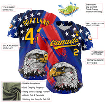 Load image into Gallery viewer, Custom Royal Gold Navy-Red 3D American Flag Eagle And Star Authentic Baseball Jersey
