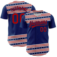 Load image into Gallery viewer, Custom US Navy Blue Red 3D American Flag And Star Authentic Baseball Jersey
