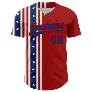 Custom Red US Navy Blue 3D American Flag And Star Authentic Baseball Jersey