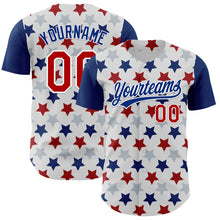 Load image into Gallery viewer, Custom White Red-Royal 3D Pattern Design Star Authentic Baseball Jersey
