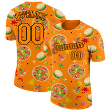 Load image into Gallery viewer, Custom Bay Orange Black 3D Pattern Design Food Pizza And Burger Performance T-Shirt
