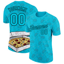 Load image into Gallery viewer, Custom Lakes Blue Black 3D Pattern Design Food Pizza Performance T-Shirt
