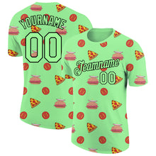 Load image into Gallery viewer, Custom Pea Green Black 3D Pattern Design Food Pizza And Burger Performance T-Shirt
