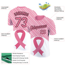 Load image into Gallery viewer, Custom Medium Pink Black-White 3D Pink Ribbon Breast Cancer Performance T-Shirt
