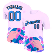 Load image into Gallery viewer, Custom Light Pink Powder Blue-Black 3D Pink Ribbon Breast Cancer Performance T-Shirt
