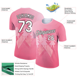 Custom Medium Pink White-Black 3D Pink Ribbon Breast Cancer Performance T-Shirt